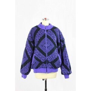 Vintage 90's EATON SELECT Purple Intarsia Knit Reversible Cardigan Coat, Size L